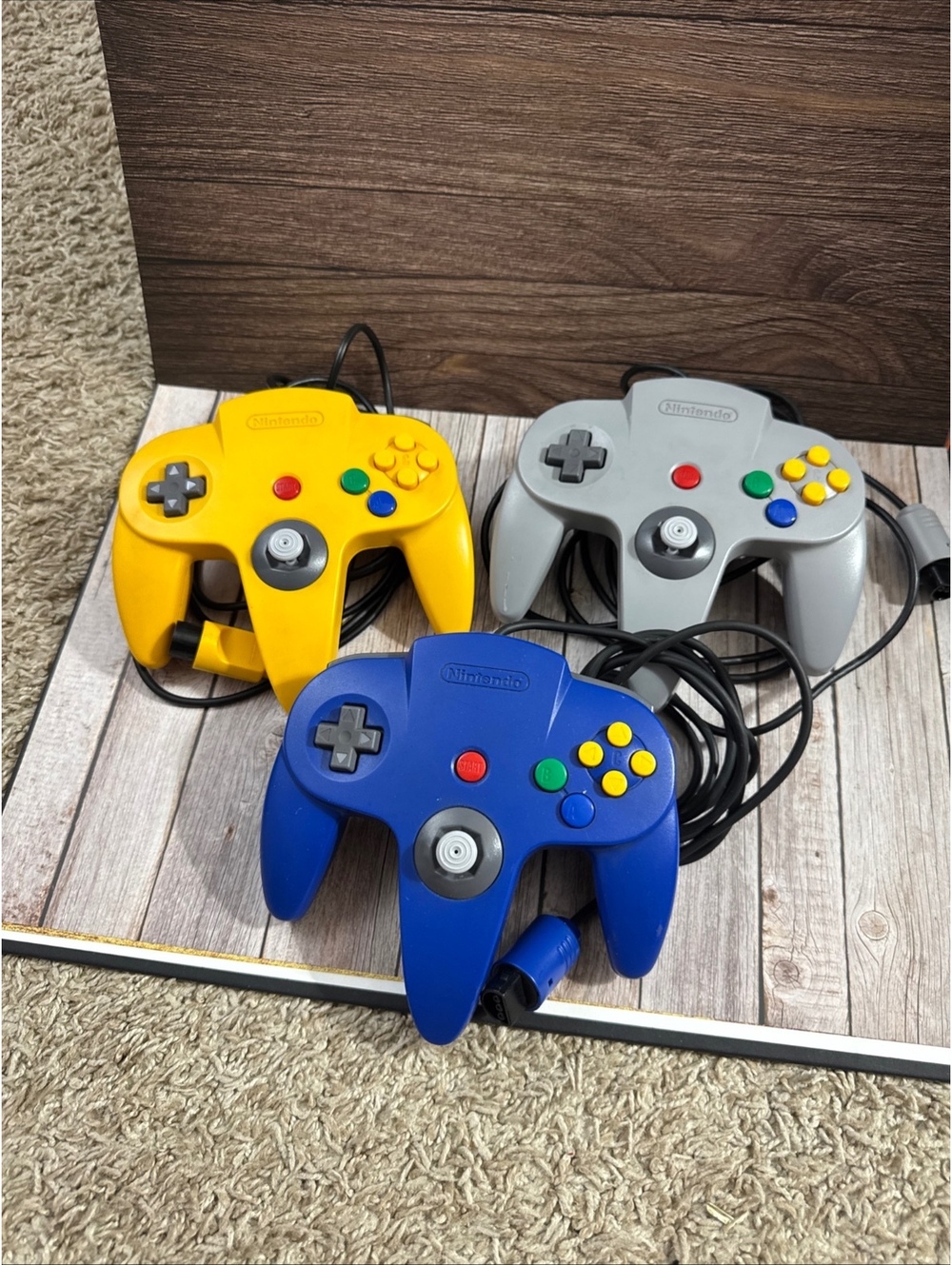 OEM, Nintendo 64, N64, Controllers, Blue, Yellow, Gray, NUS-005, Original.